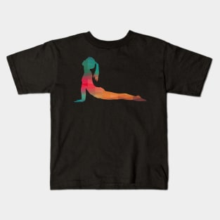 Rainbow Female yoga Pose Silhouette Kids T-Shirt
